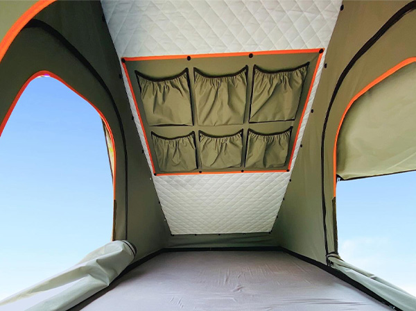 Interior view of the roof tent of the Toyata Landcruiser